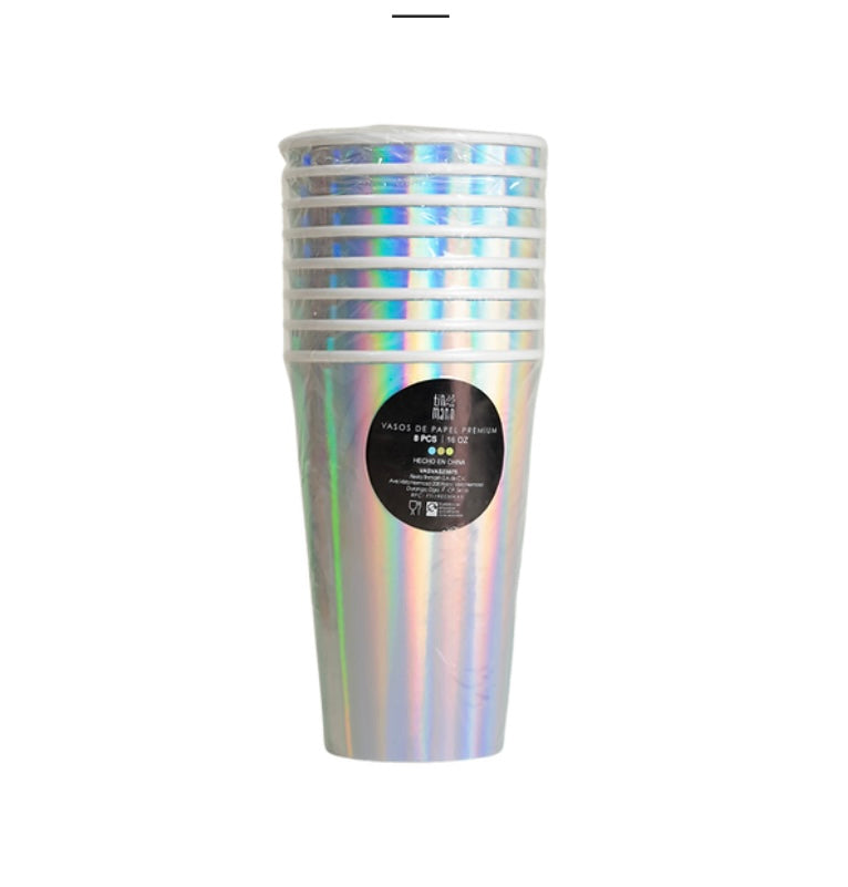 Vaso Alto - Foil Plata (8 piezas)