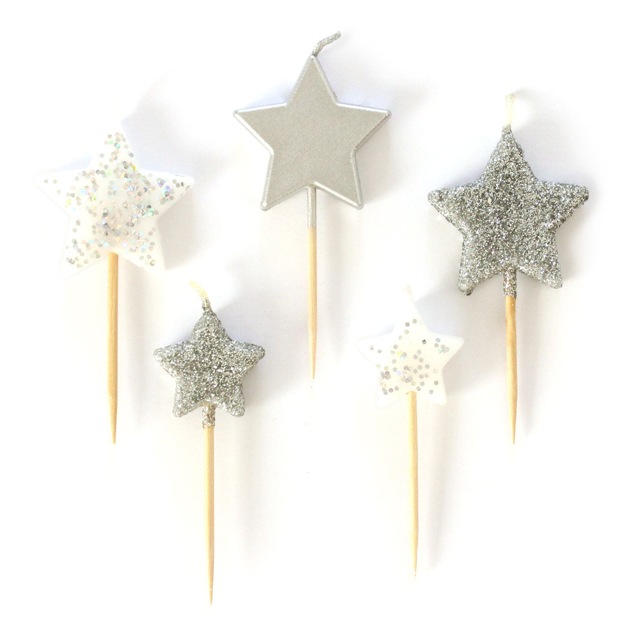 Velas Estrellas - Glitter Plata