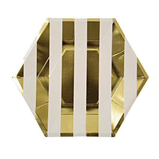 Plato Grande - Hexagonal Blanco con Dorado (8 piezas)