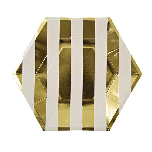 Plato Grande - Hexagonal Blanco con Dorado
 (8 piezas)