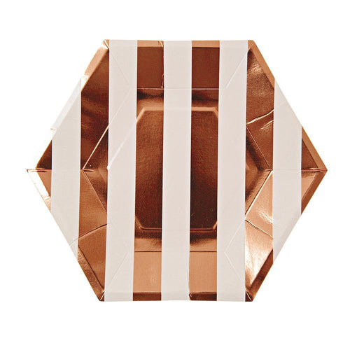 Plato Grande - Hexagonal Blanco con Oro Rosa (8 piezas)