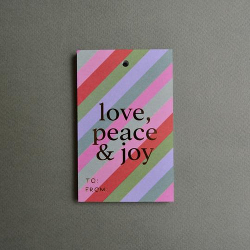 Mini Tarjeta -  tags LOVE, PEACE & JOY (5 piezas)