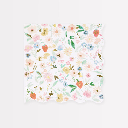 Servilletas grandes con flores elegantes  (x 16)