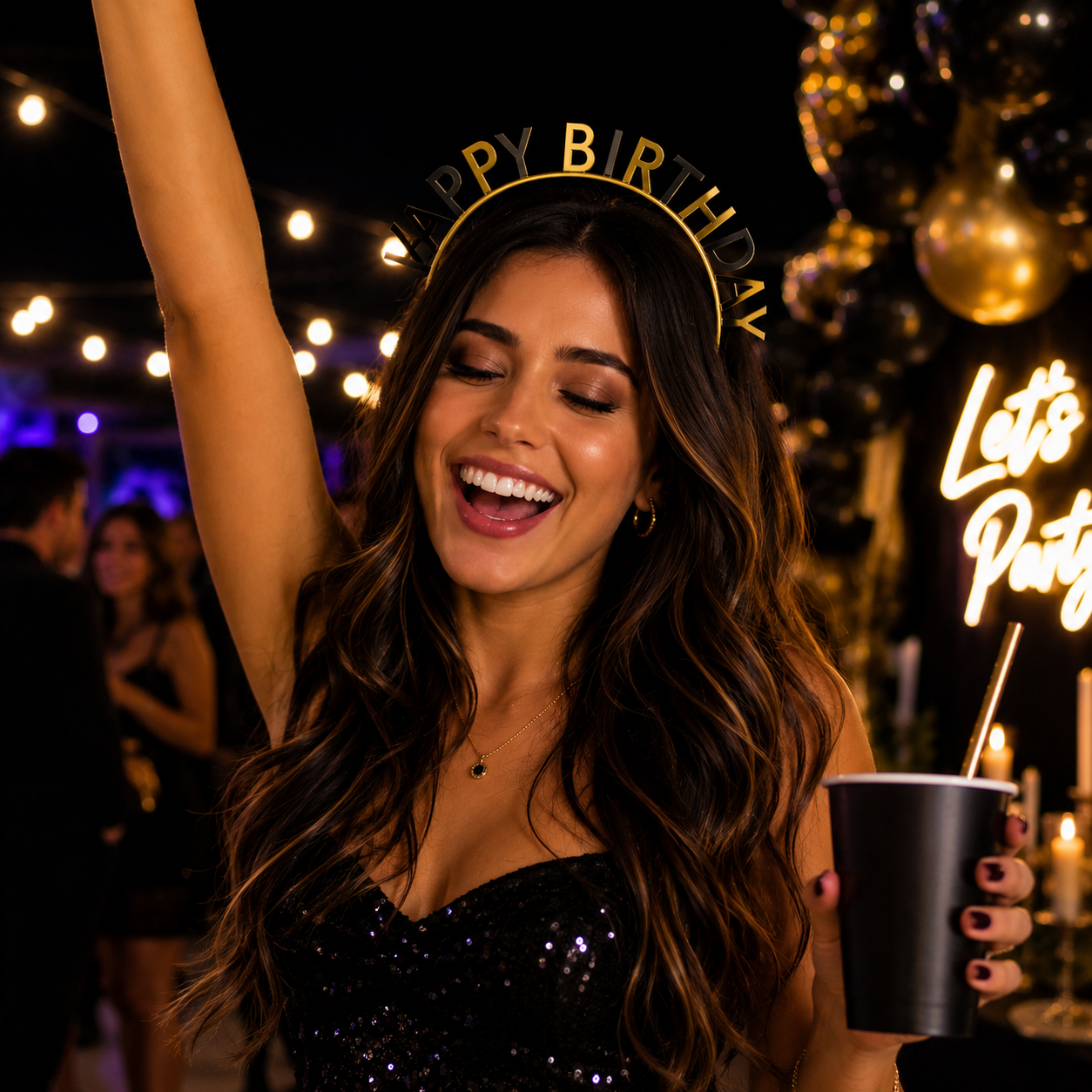 Diadema - Happy Birthday Dorado y Negro  (1 pieza)