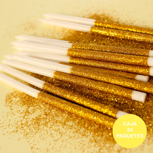Caja Vela Alta Glitter - Dorado (24 paquetes)