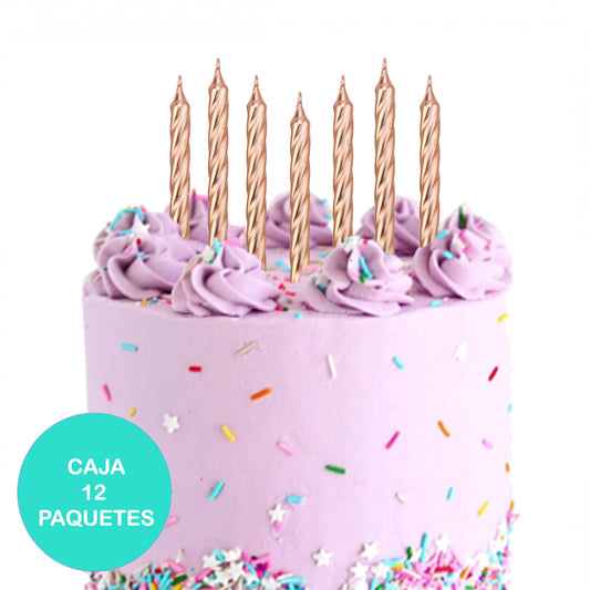 Caja Velas Espiral - Oro Rosa (12 paquetes)