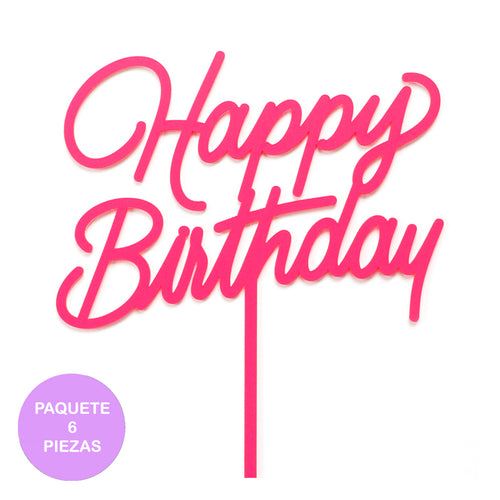 Cake Topper - Happy Birthday - Magenta (Caja 6 piezas)
