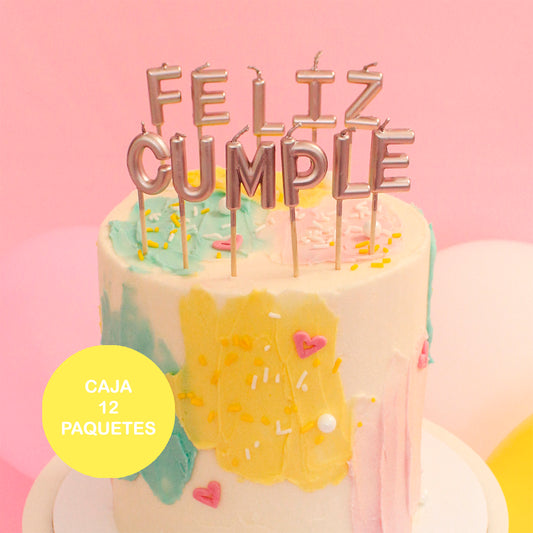 Caja Vela Feliz Cumpleaños  - Oro Rosa (12 paquetes)