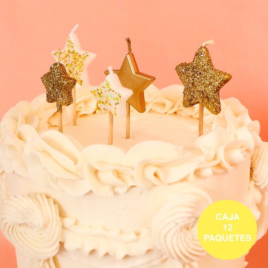 Caja Velas Estrellas - Glitter Gold (12 paquetes)