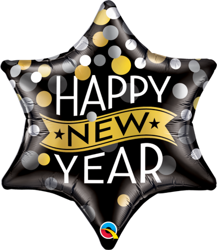 Globo Estrella Mediana - Happy New Year 6 Picos Negra