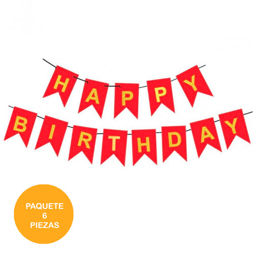 Letrero - Happy Birthday Rojo (Caja 6 Piezas)