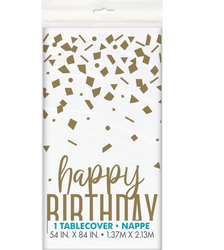 Mantel Plástico - Happy Birthday Blanco