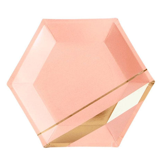 Plato grande blush con raya dorada hexagonal