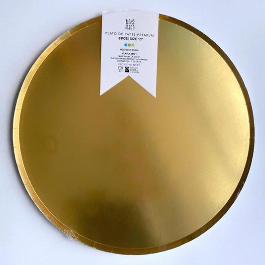 Plato - Dorado Foil Extra Grande (8 piezas)